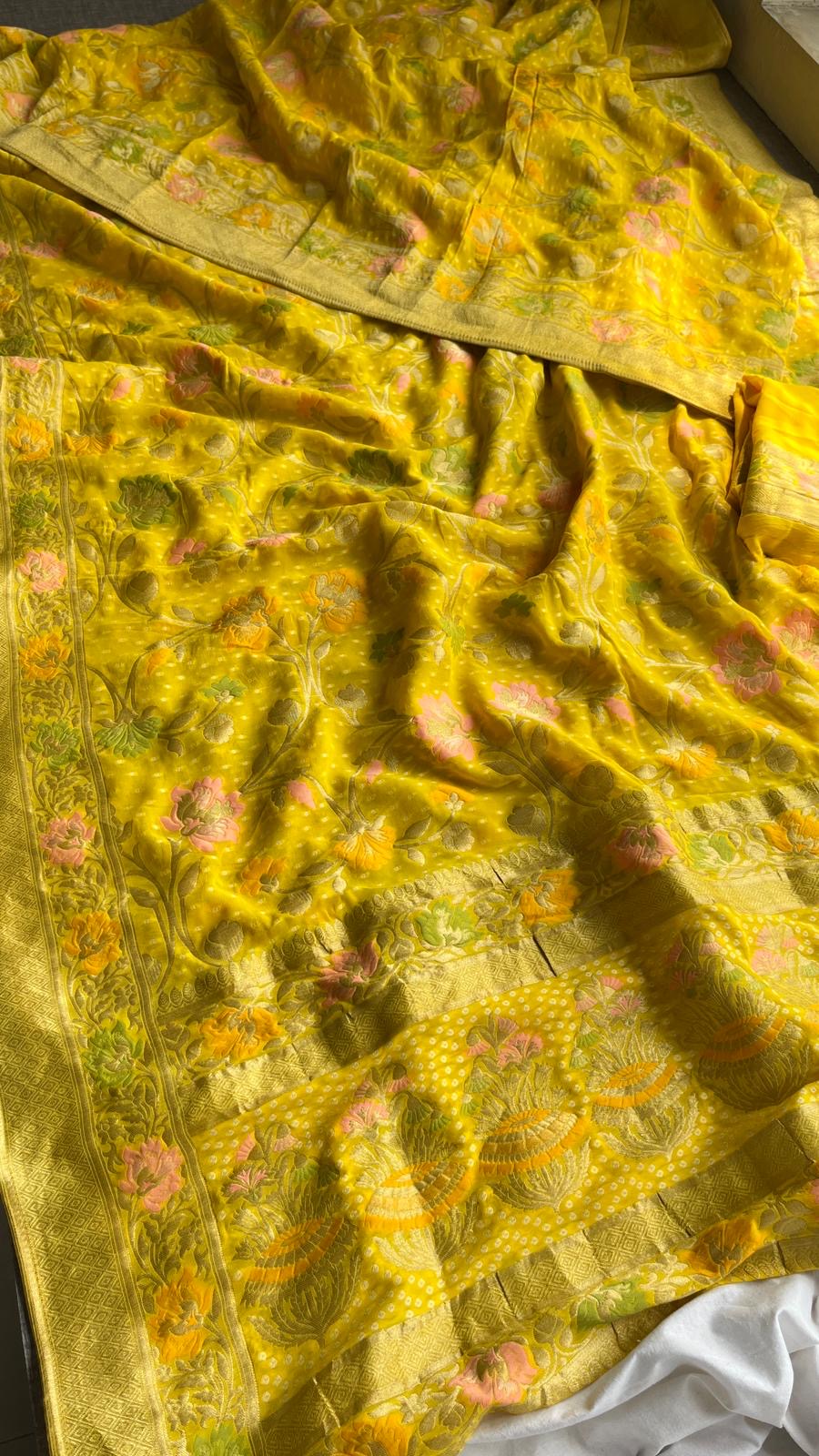 Khaddi Gorgette saree Indian saree blouse - Saffronfashionindia