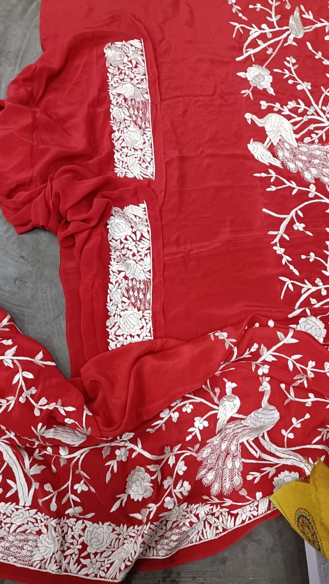 Red Bride Parsi Saree Gara Saree Parsi gara sari - Saffronfashionindia