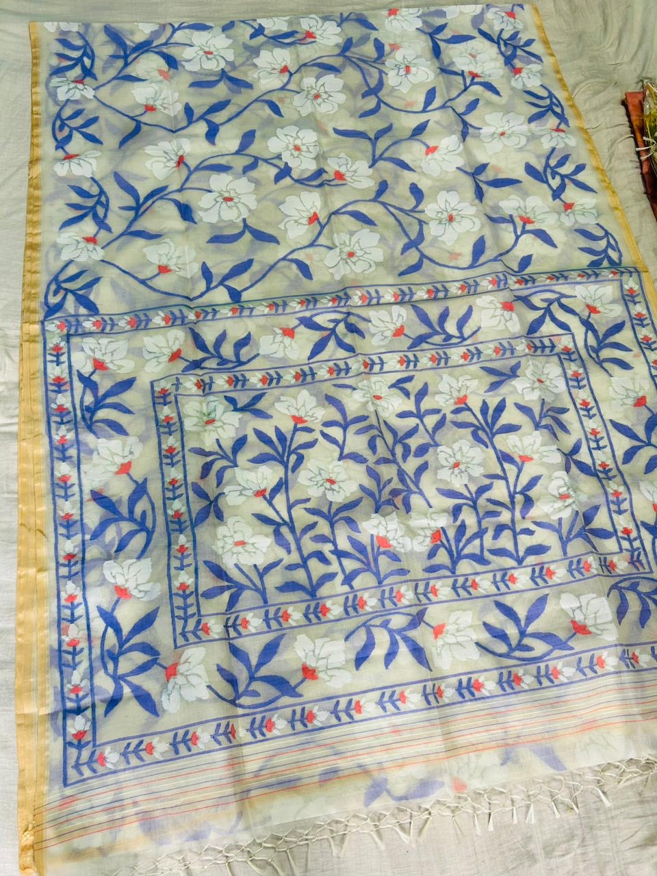 Afshika muslin jamdani saree - Saffronfashionindia