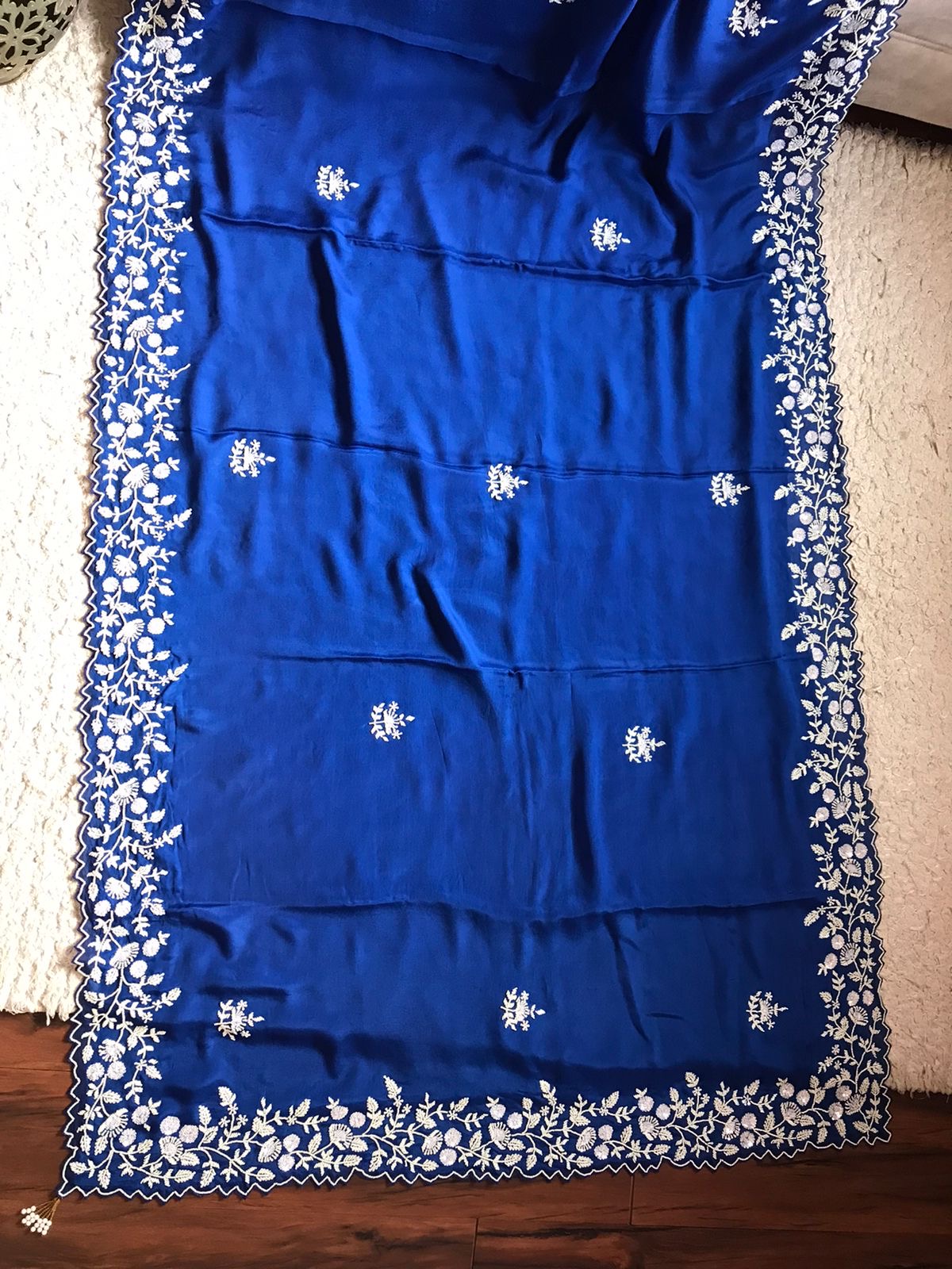 Pearl Elegabt Blue Gorgette women Saree - Saffronfashionindia
