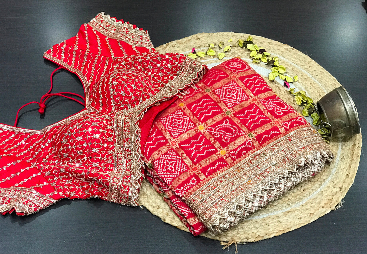 Red Bandhej saree Indian sari blouse traditional sarees SaffronFashion