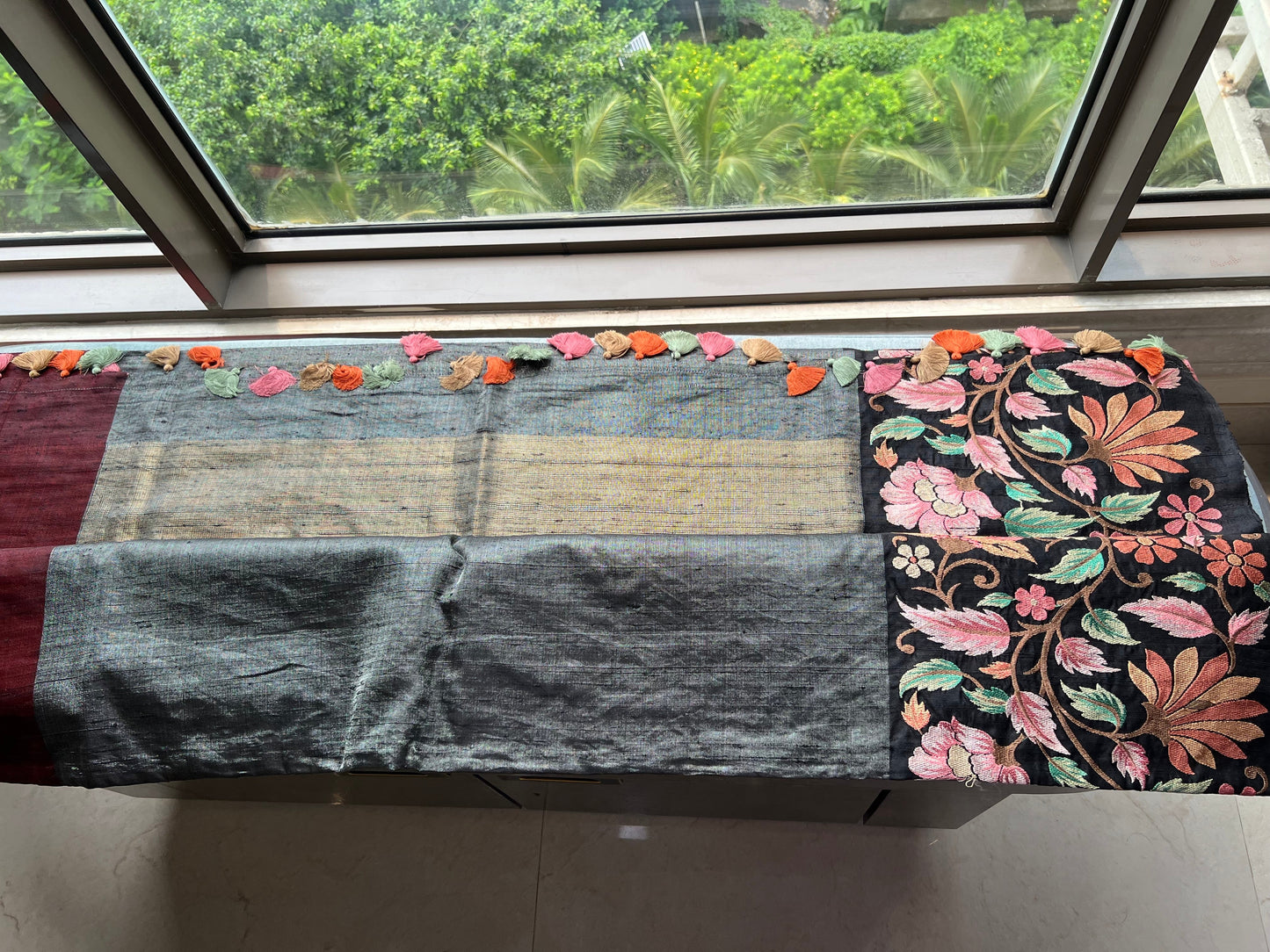 Floral tussar saree Indian sari blouse weaved saree SaffronFashion