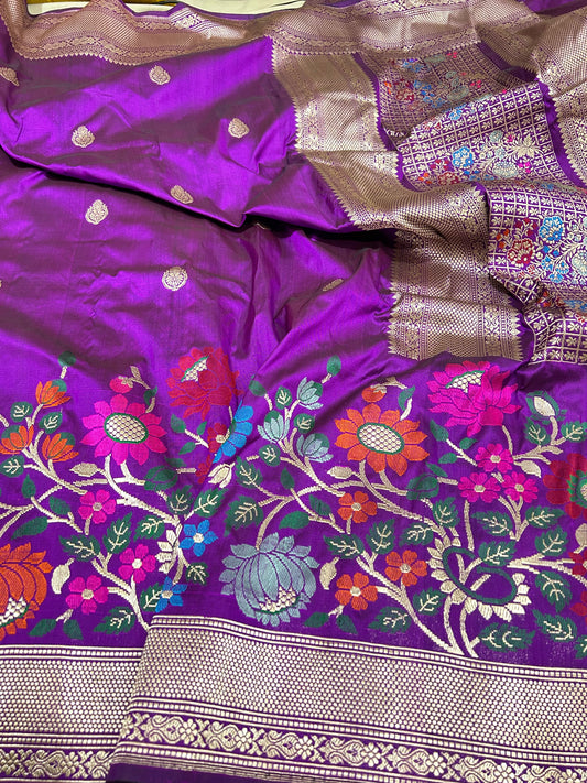 Floral katan silk saree women sarees blouse Indian sari SaffronFashion
