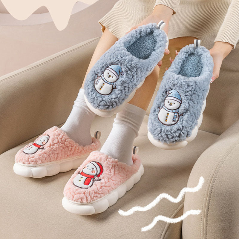 Cute Snowman Slippers Winter Indoor Household Warm Plush Thick-Soled Anti-slip Couple Home Slipper Soft Floor Bedroom House Shoes - Saffronfashionindia