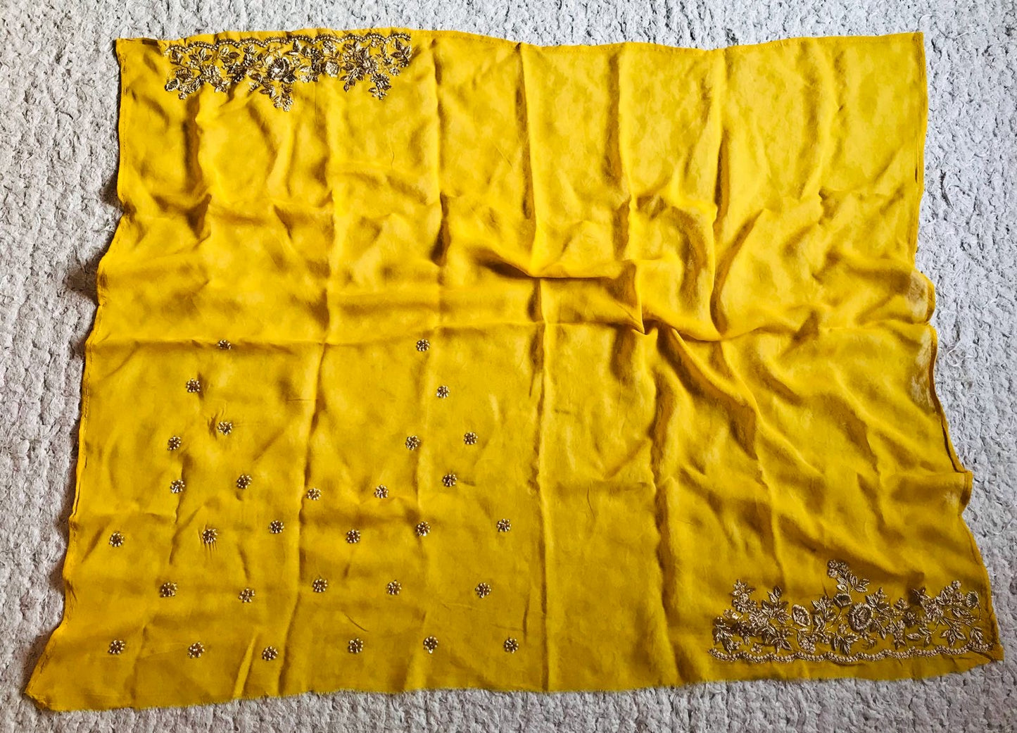 Luxurious Yellow Premium Gorgette Vintage Sarees - Saffronfashionindia