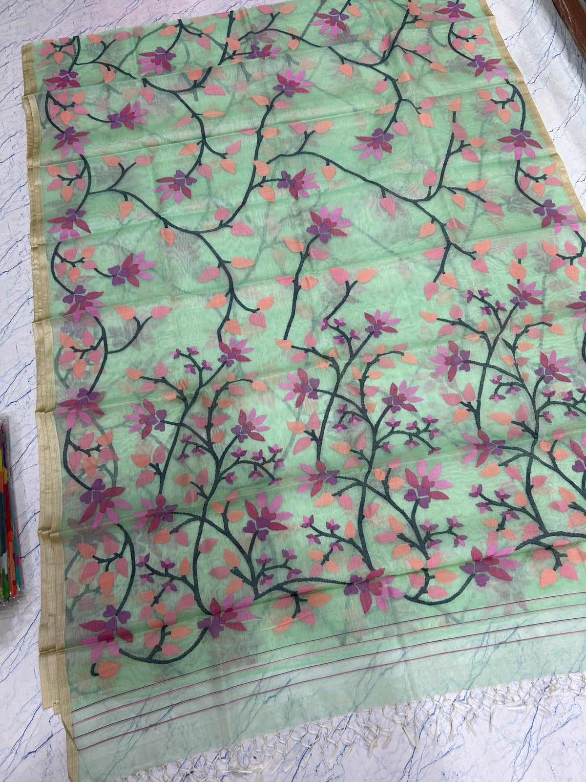 Ramvi Jamdani saree handwoven muslin Tantuj sarees - Saffronfashionindia