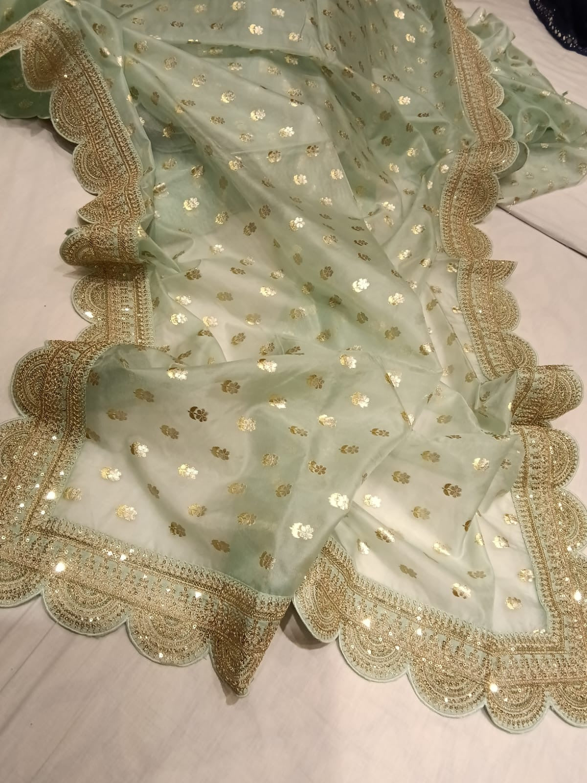 Partywear saree Kora saree scalloped sarees - Saffronfashionindia