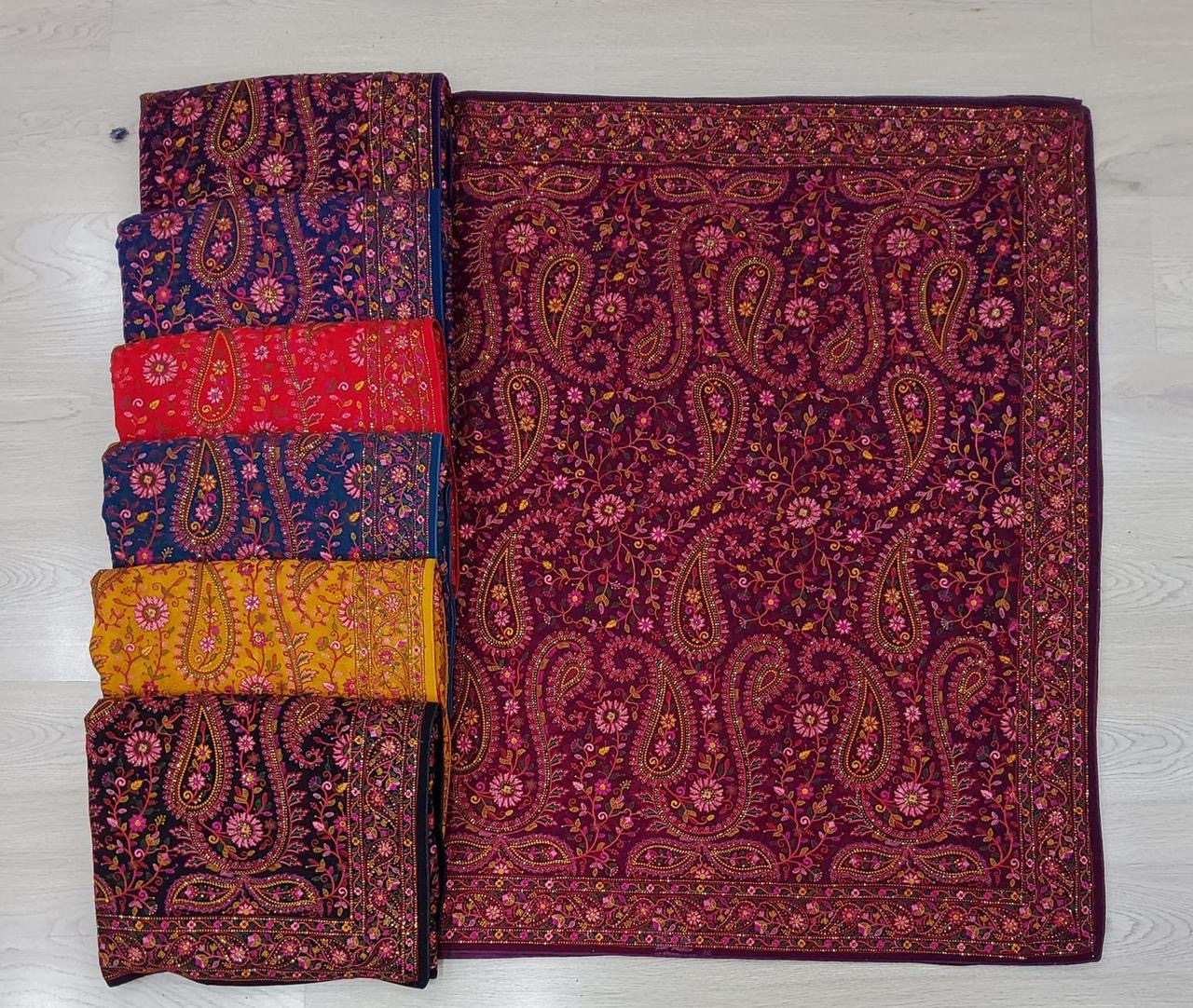 Kashmiri Embroidered saree - Saffronfashionindia