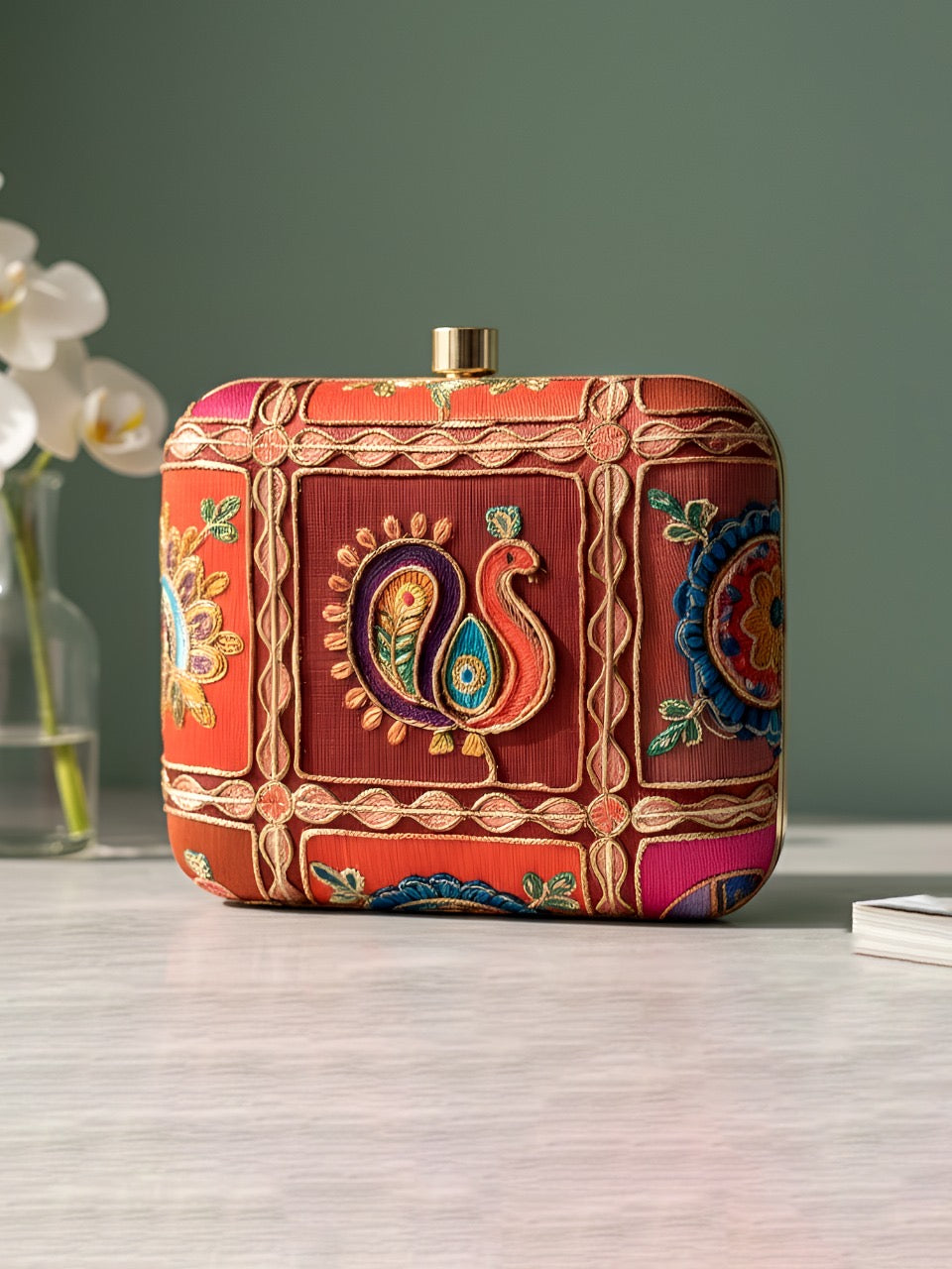 Ethnic Clutch bag Embroidered Clutch bag Saffronfashionindia