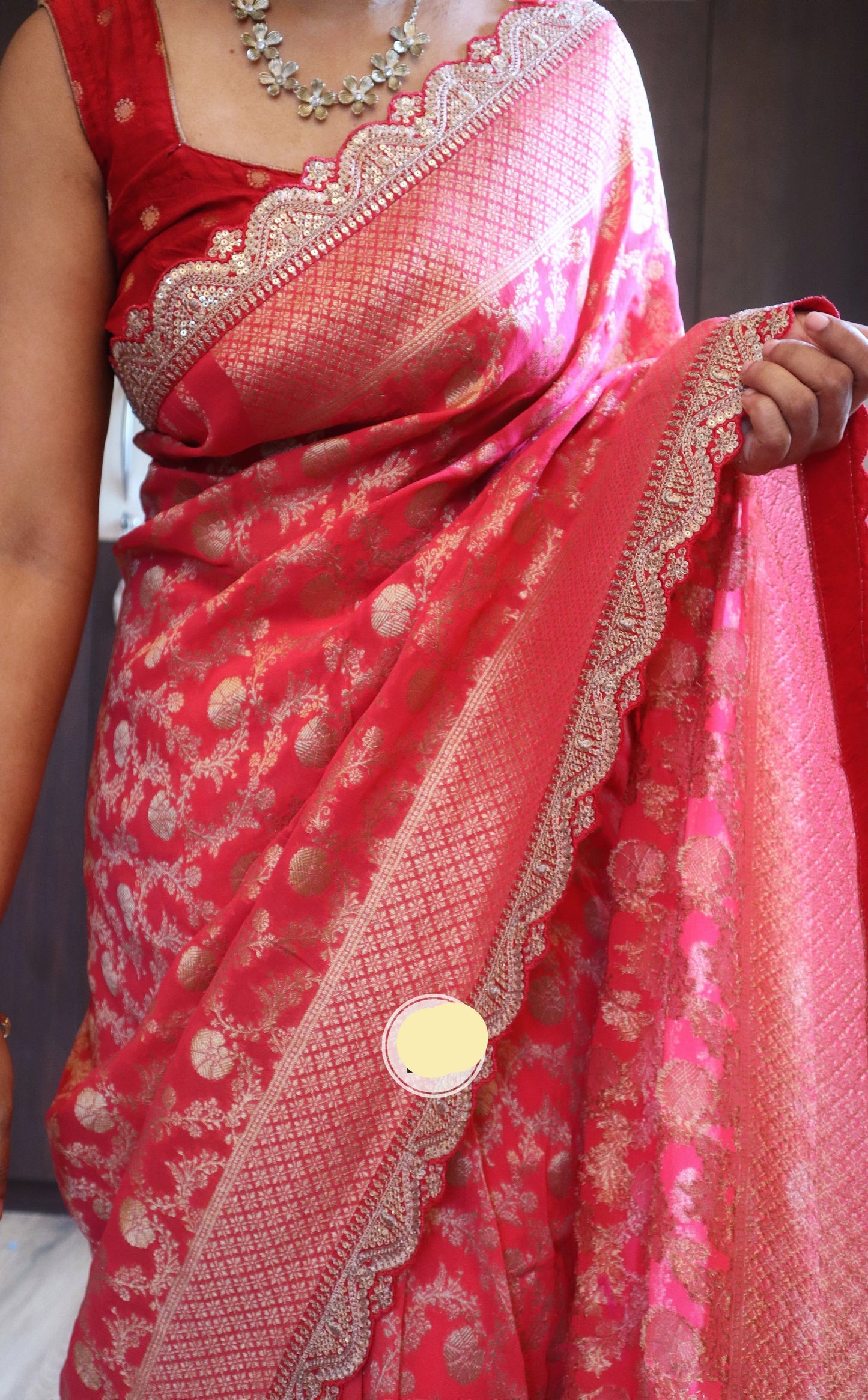 Bridal inspired Khaddi Gorgette women saree - Saffronfashionindia