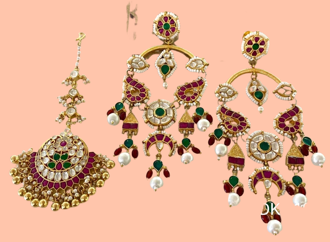 Kaveri Kundan tikka set Indian jewellery bridal jewelry - Saffronfashionindia