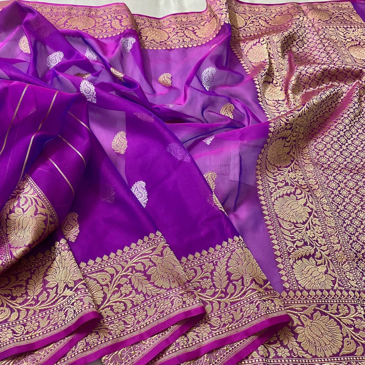 Purple Kora dual shaded saree Banarsi sarees - Saffronfashionindia