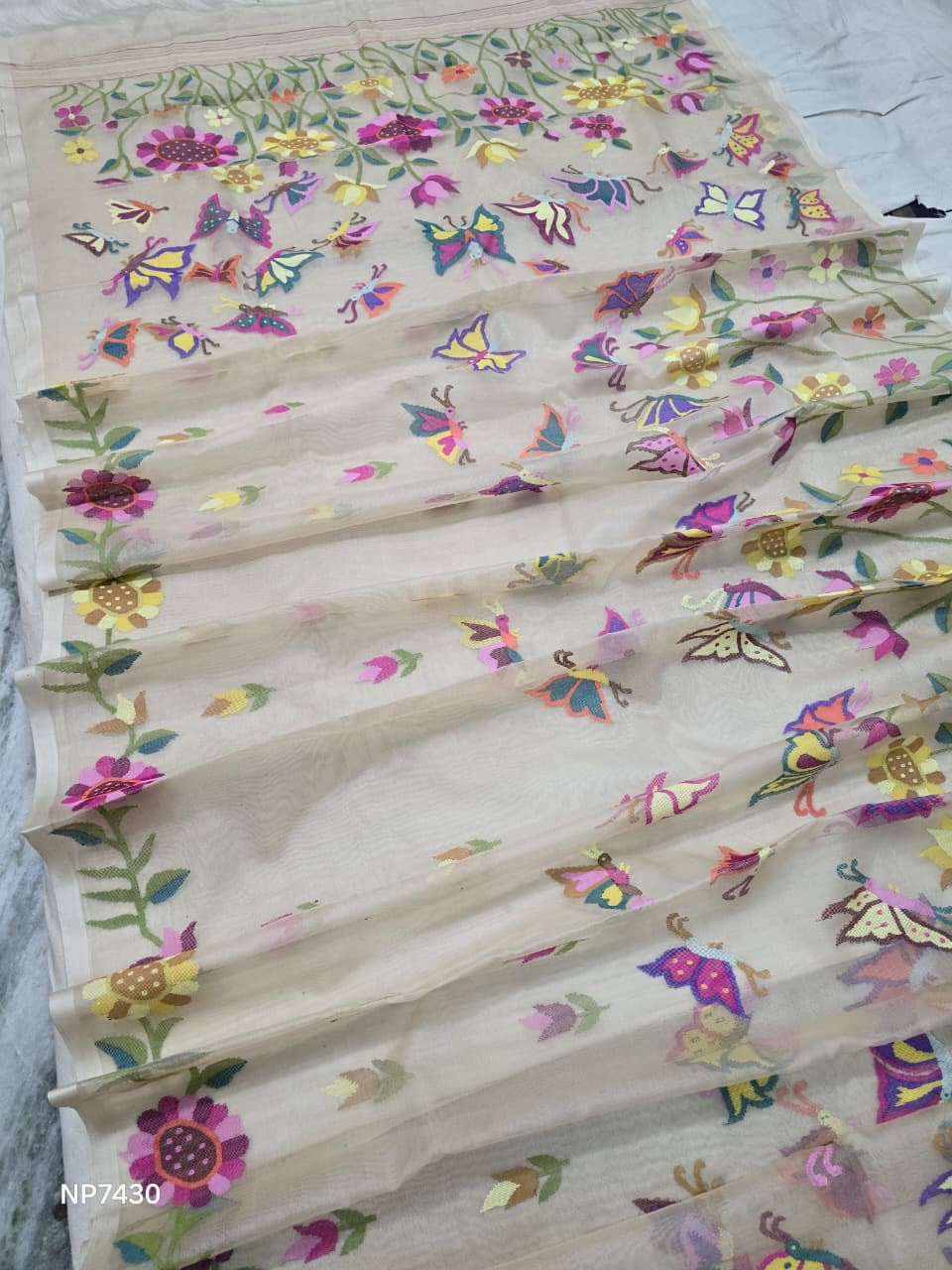 Muslin Jamdani saree tantuj saree handmade sari blouse SaffronFashion