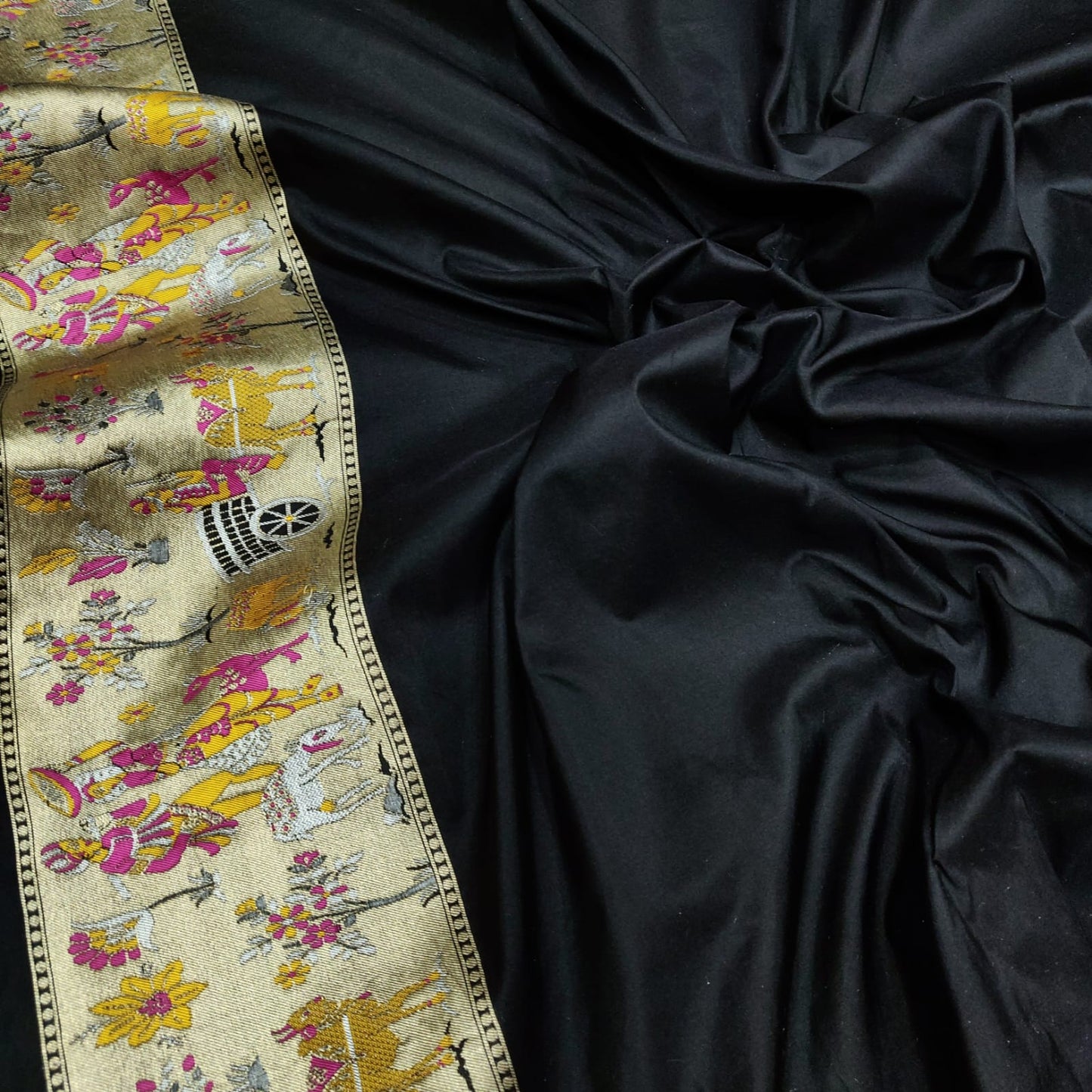 Black Katan Handwoven Zari Saree Resham Saree Indian - Saffronfashionindia