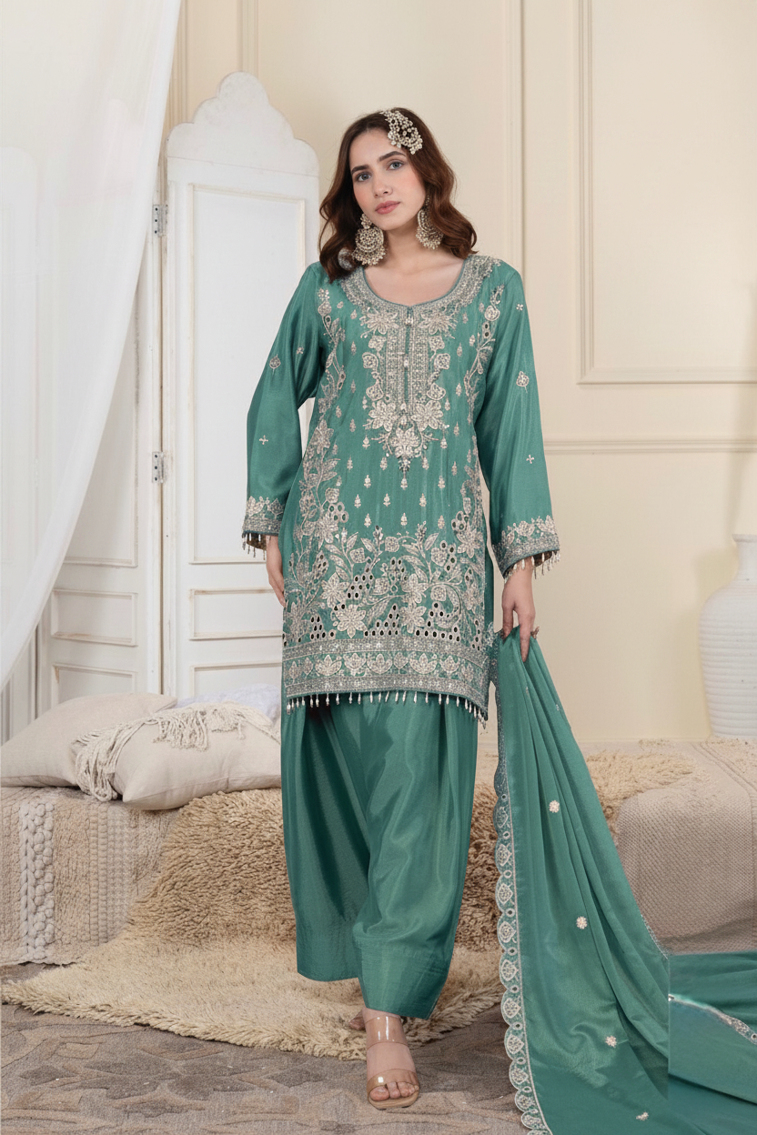 Readymade Chinon dress reception dress wedding dresses Saffronfashionindia
