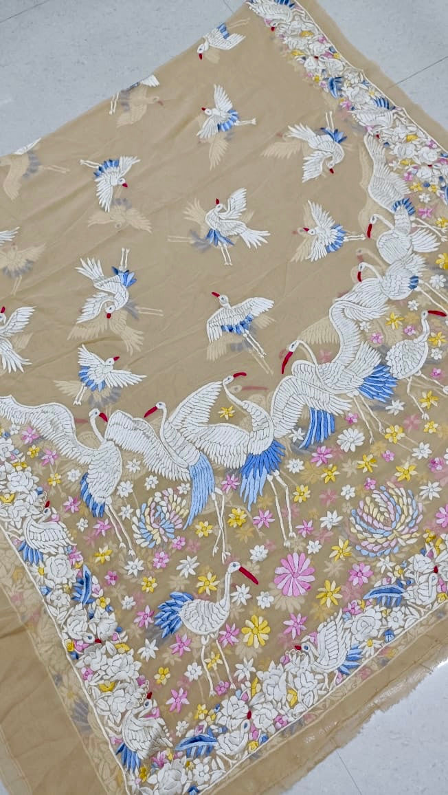 Swan inspired Parsi gara Authentic dupatta - Saffronfashionindia