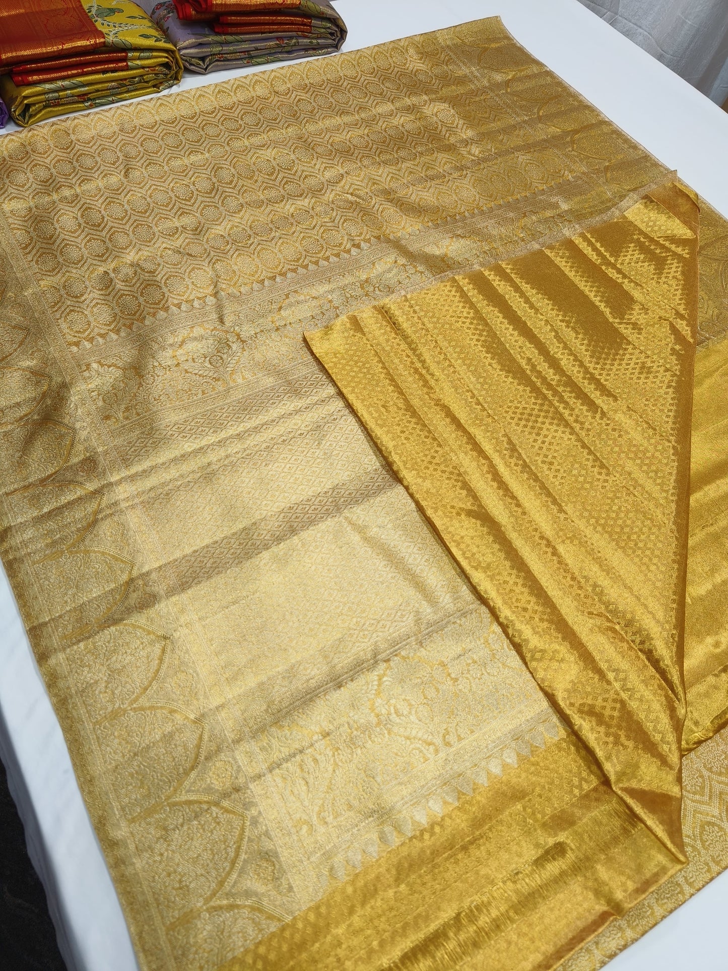 Kanjeevaram tissue golden saree/South Indian silk sari - Saffronfashionindia