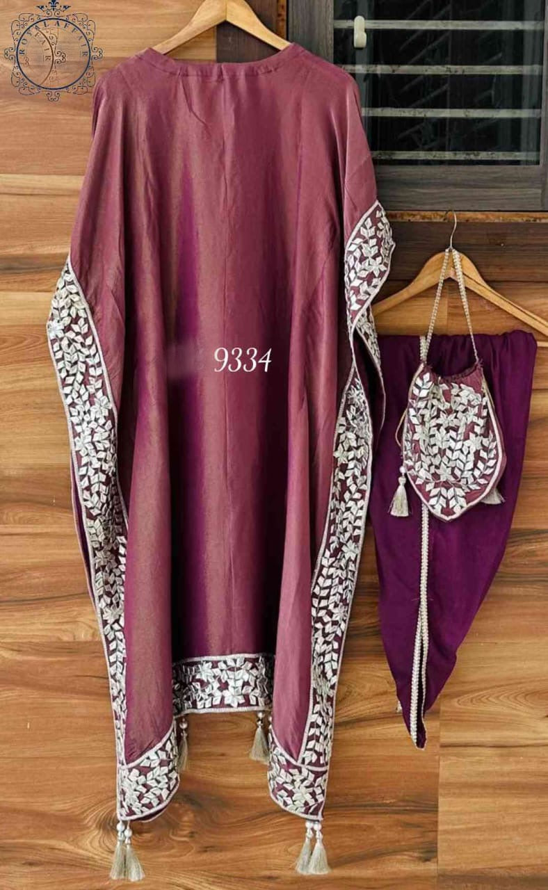 Tissue shimmer kaftan set partywear kaftan Indian kaftan set - Saffronfashionindia