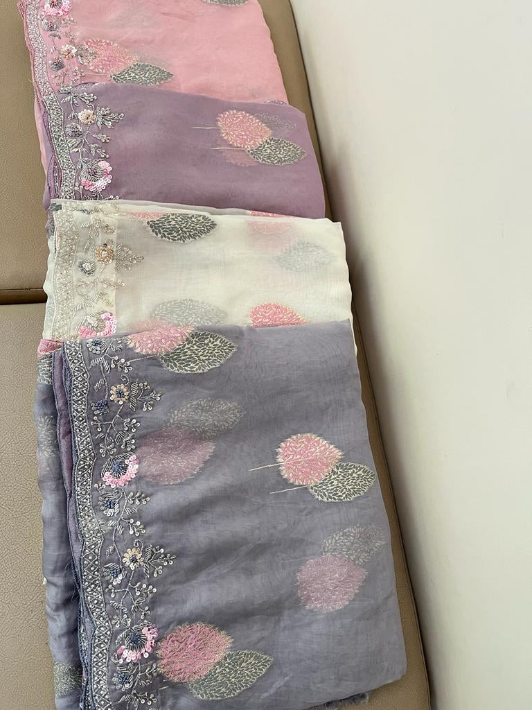 Floral weaved handwoven organza saree - Saffronfashionindia