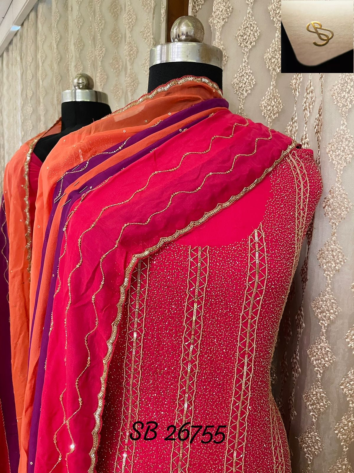 Red organza Pakistani partywear dress - Saffronfashionindia