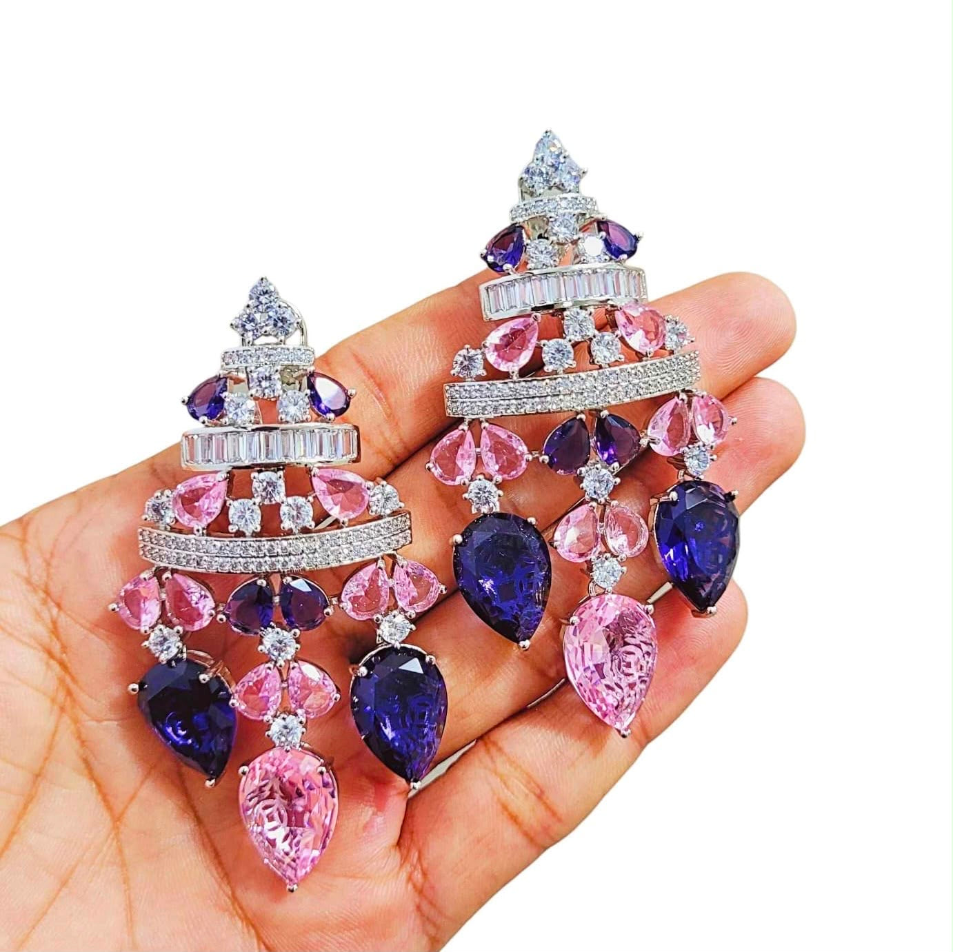 Double doublet stone earrings partywear earrings cocktail earrings SaffronFashion