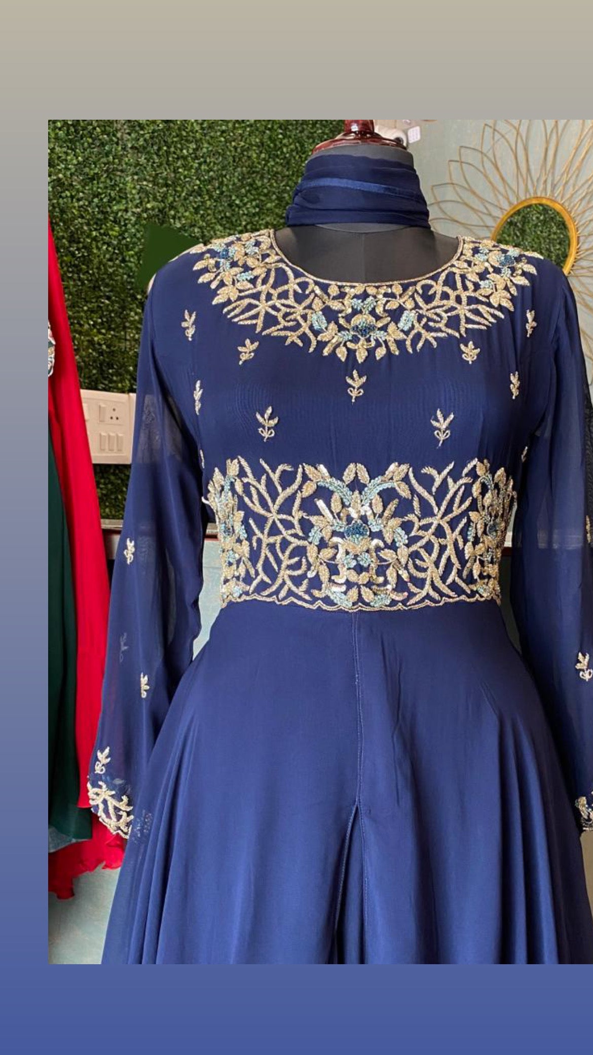 Arni blue gorgette gown - Saffronfashionindia