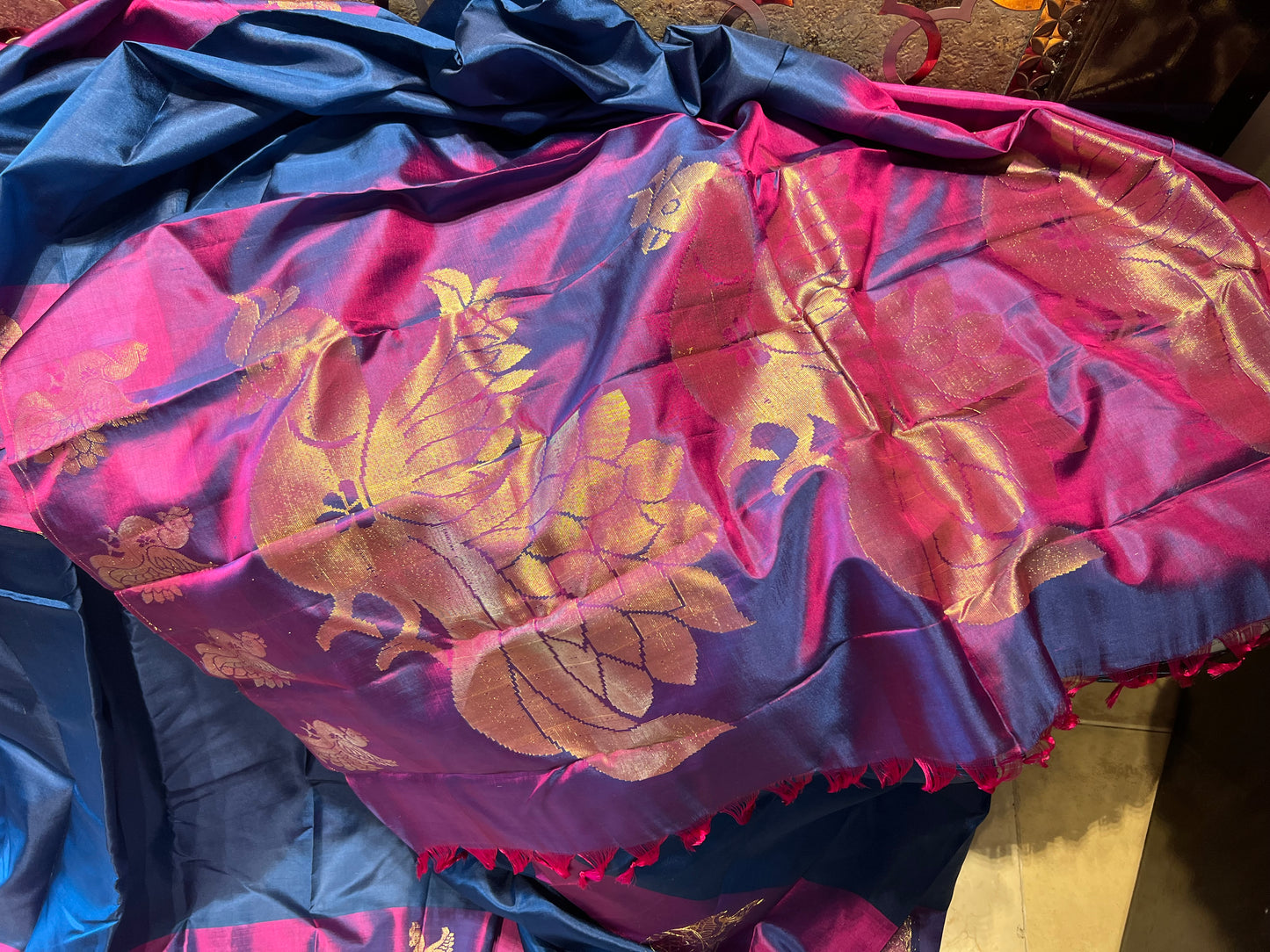 Blue silk saree Kanchipuram saree sarees - Saffronfashionindia