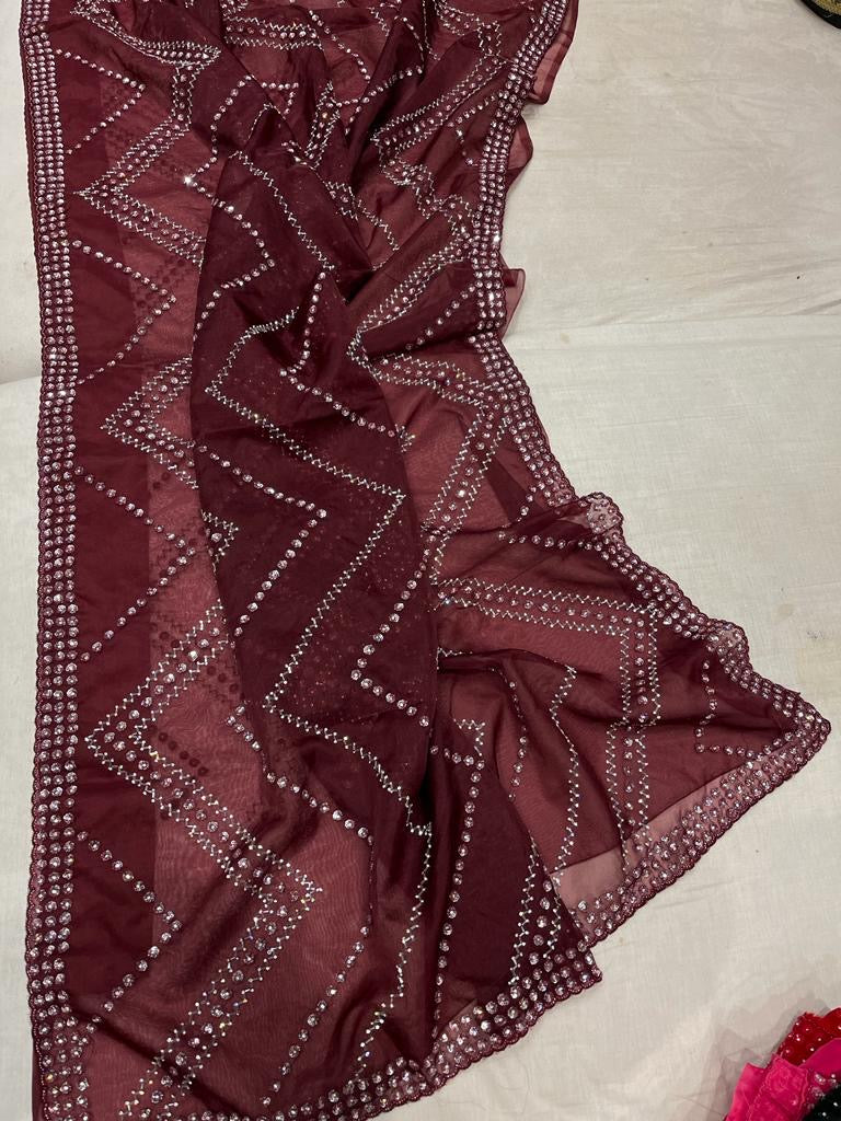 Women organza saree sequins saree lovely sari - Saffronfashionindia