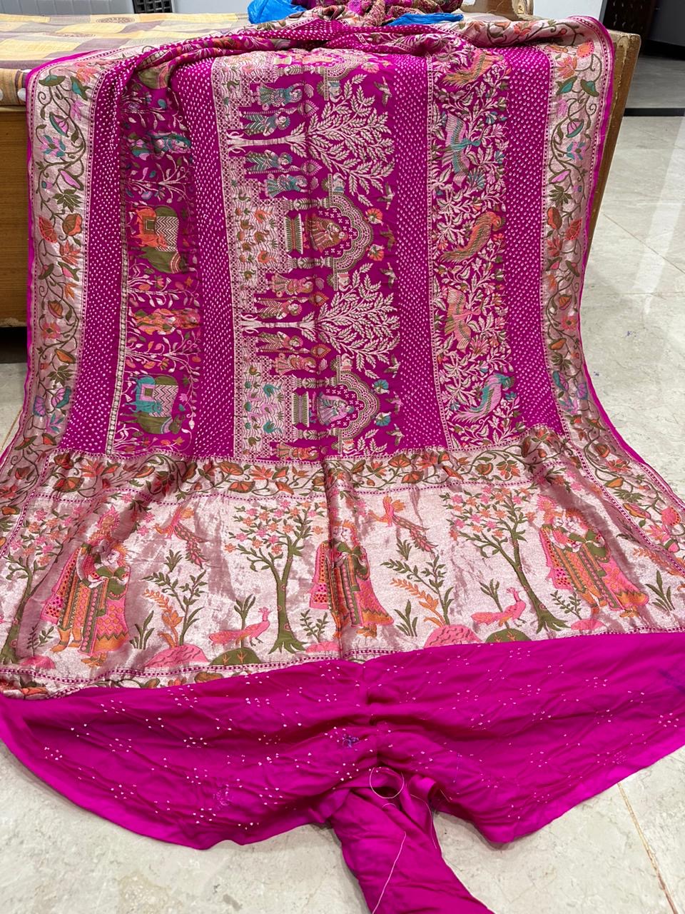 Pink Meenakari Bandhani saree exclusive saree SaffronFashion