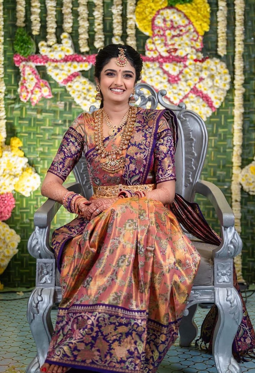 Meenakari kanjeevaram bridal silk saree - Saffronfashionindia