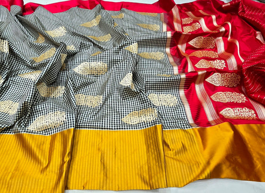 Iktara styled fusion silk saree katan silk saree wedding sari blouse SaffronFashion