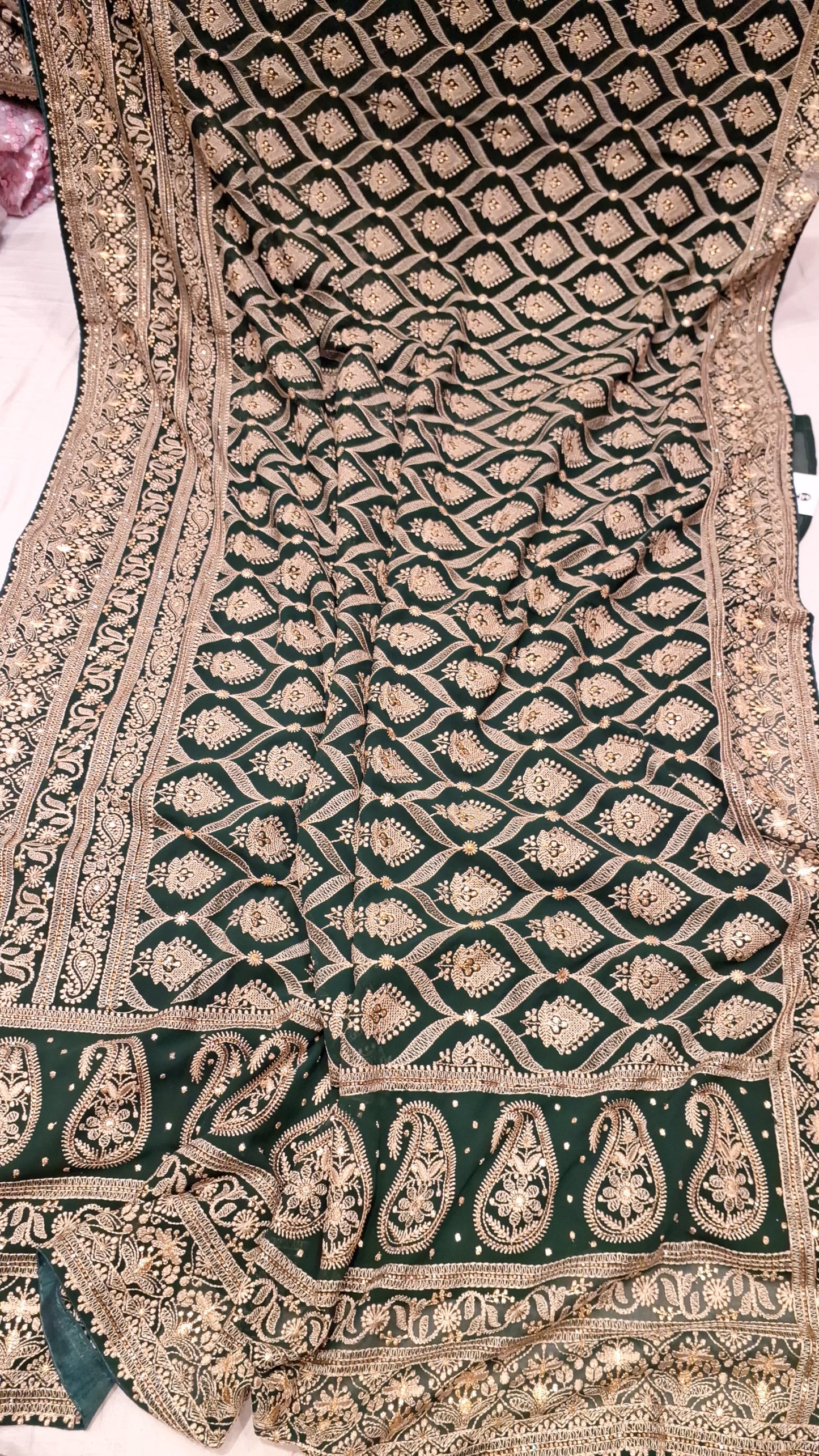 Chinkakro Gorgette Saree Indian sari - Saffronfashionindia