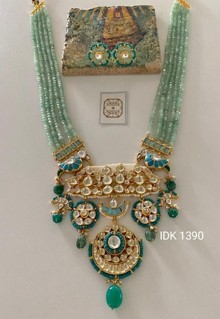 Kundan long Necklace Set Green Necklace - Saffronfashionindia