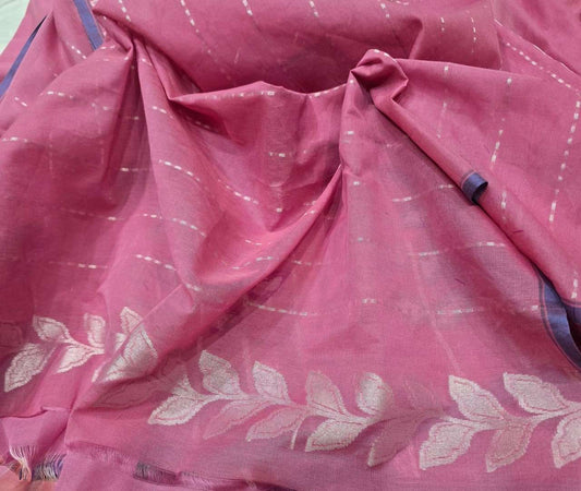 Pink iktara cotton saree jamdani saree floral sari blouse SaffronFashion