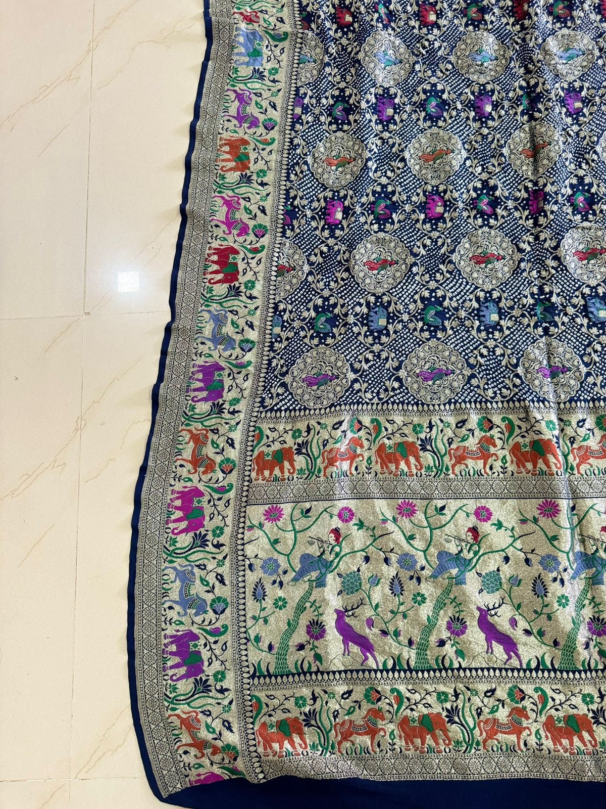 Handloom Bandhej Banarsi Indian dupatta - Saffronfashionindia