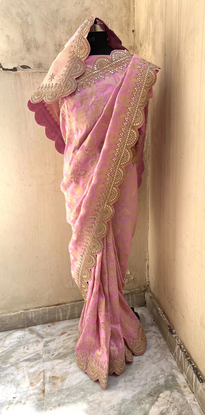 Pink Khaddi Gorgette Saree Indian Gottapatti Sarees - Saffronfashionindia