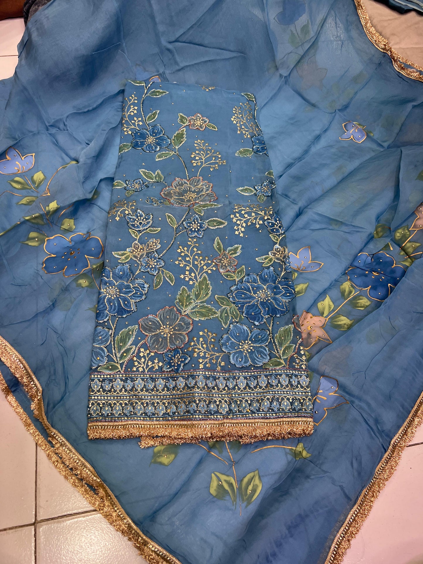 Floral Organza Salwar suit Indian suit punjabi suit - Saffronfashionindia