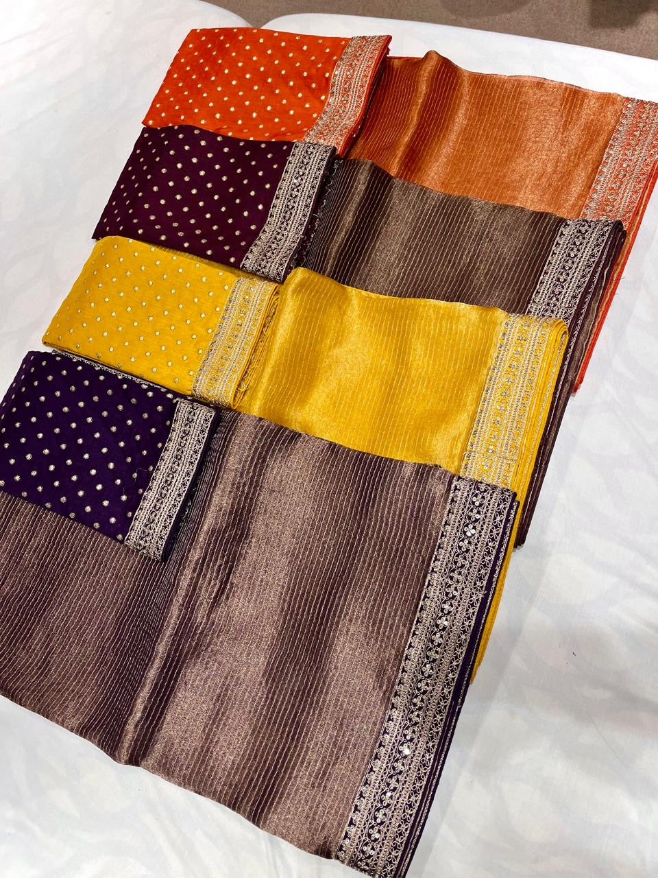Striped tissue saree Partywear sarees SaffronFashion