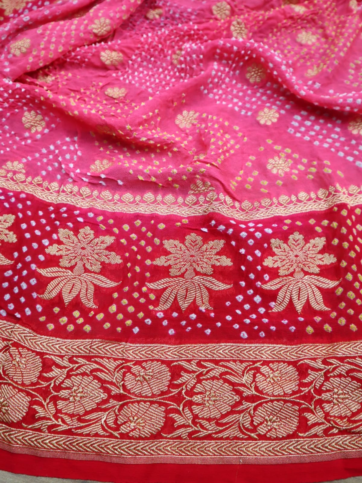 Strawberry peachy dual shades Khaddi Gorgette saree - Saffronfashionindia