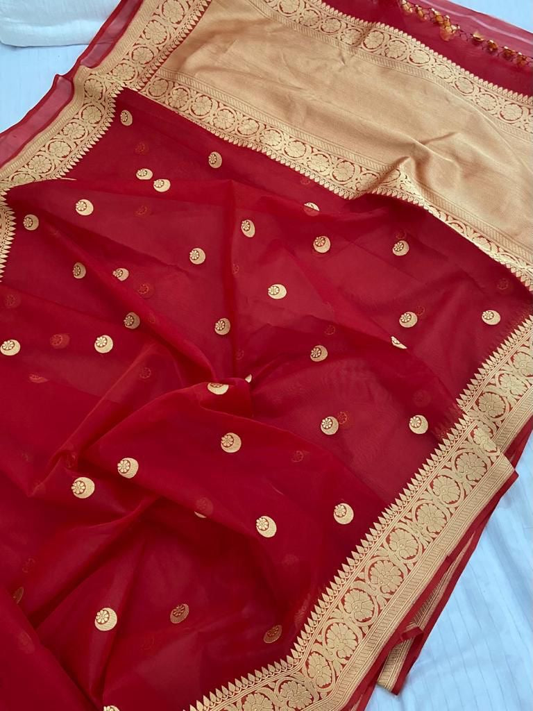Bridal Chand Tara Banarsi saree handwoven sarees Kora saree - Saffronfashionindia