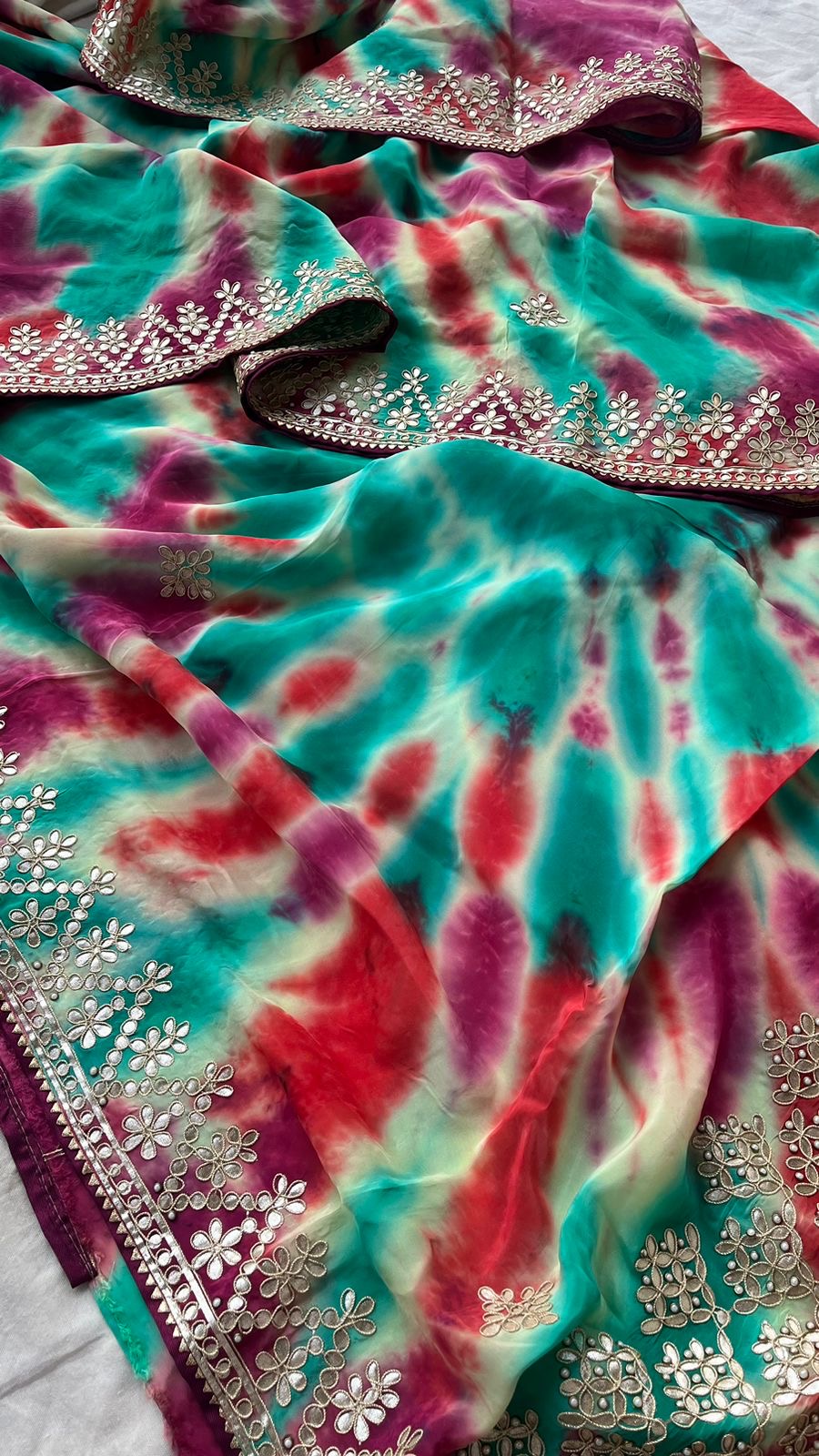 Organza Dilk Shibori Inspired Saree Indian Sari - Saffronfashionindia