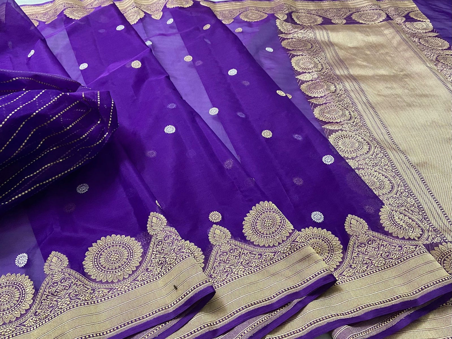 Purple kora Banarsi saree Indian beautiful sarees blouse - Saffronfashionindia
