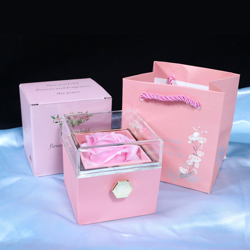 Rotating Soap Flower Rose Gift Box Creative Rotating Rose Jewelry Packaging Box Valentine's Day Gift For Women - Saffronfashionindia