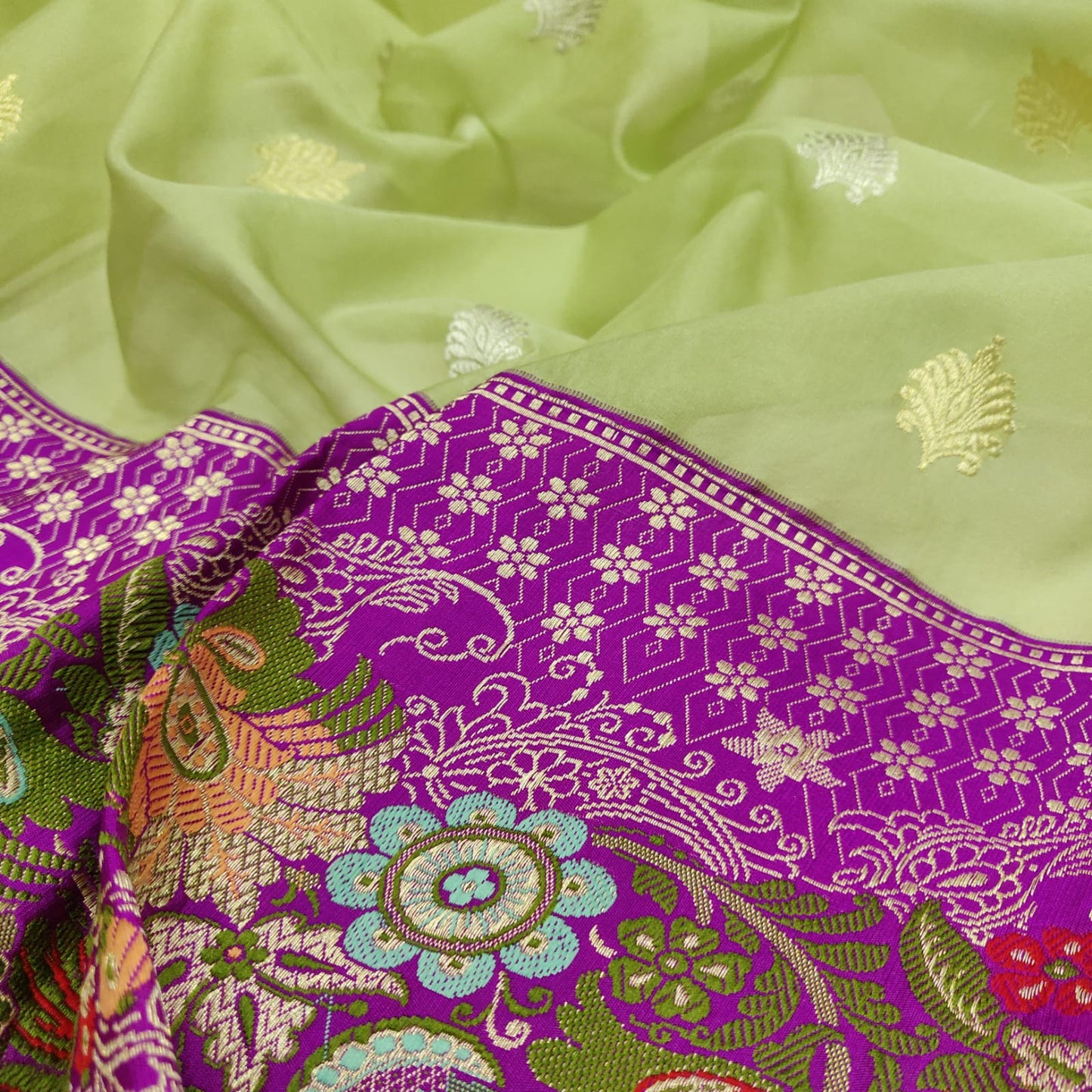 Paschmina kora handwoven saree - Saffronfashionindia