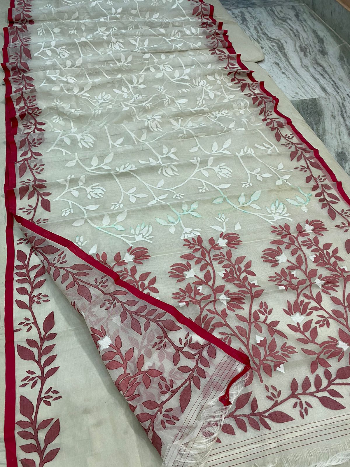 Ravi muslin tantuj jamdani saree - Saffronfashionindia