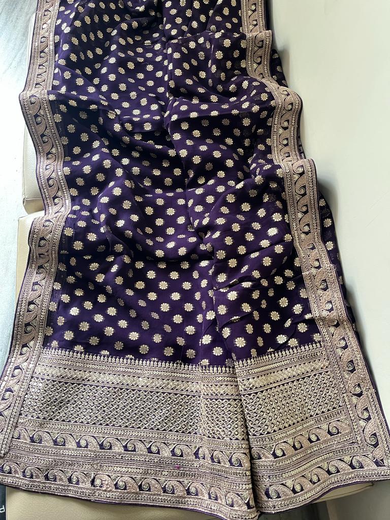 Kaisha Banarsi khaddi gorgette sari - Saffronfashionindia