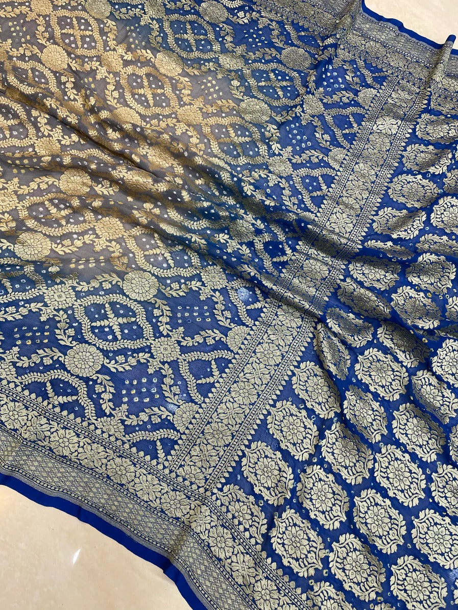 Rubina gorgette Banarsi saree - Saffronfashionindia