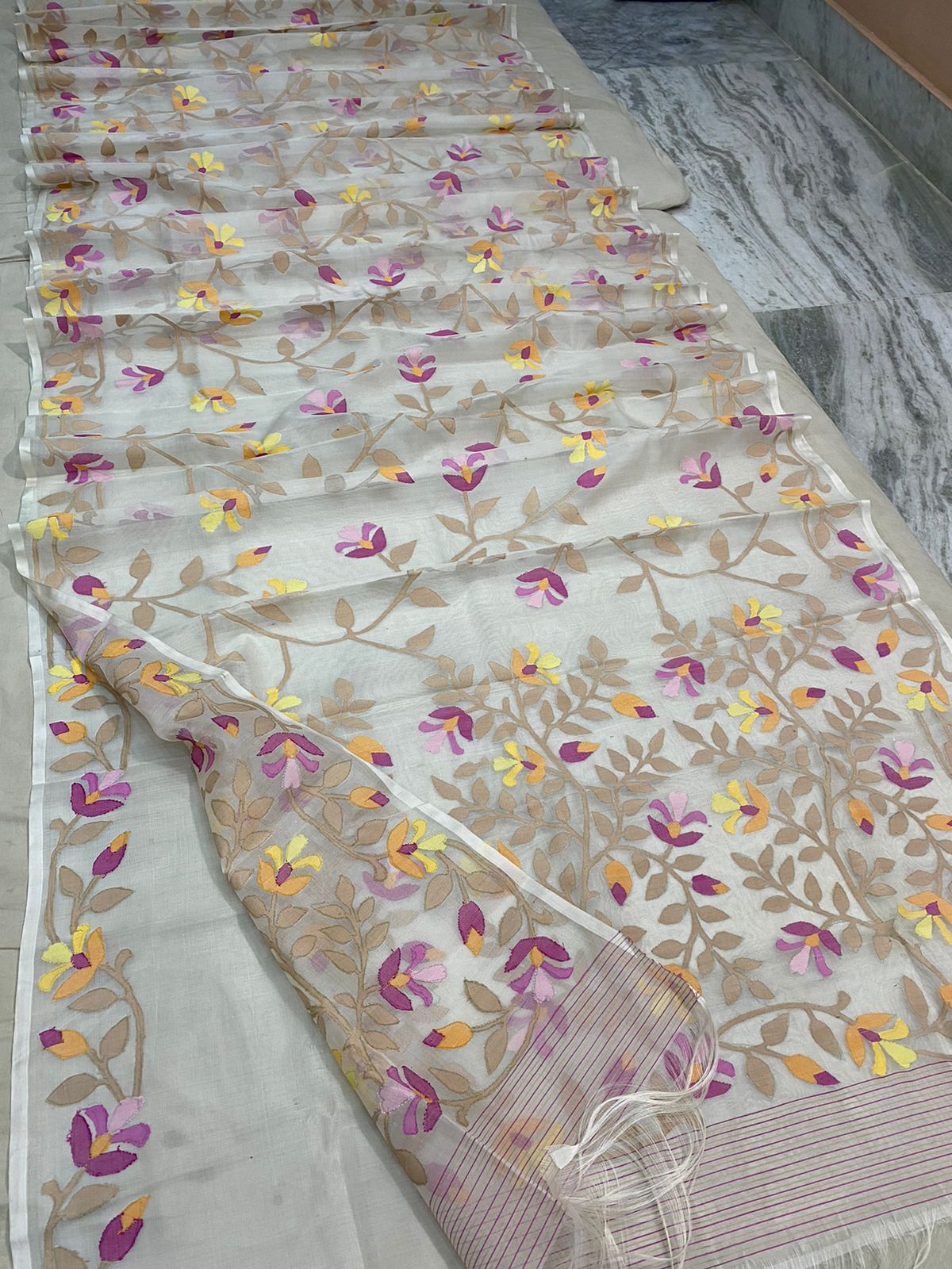 Alma jamdani indian saree - Saffronfashionindia