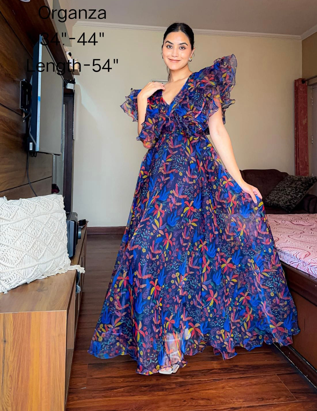 Lisha organza chic styled dress - Saffronfashionindia