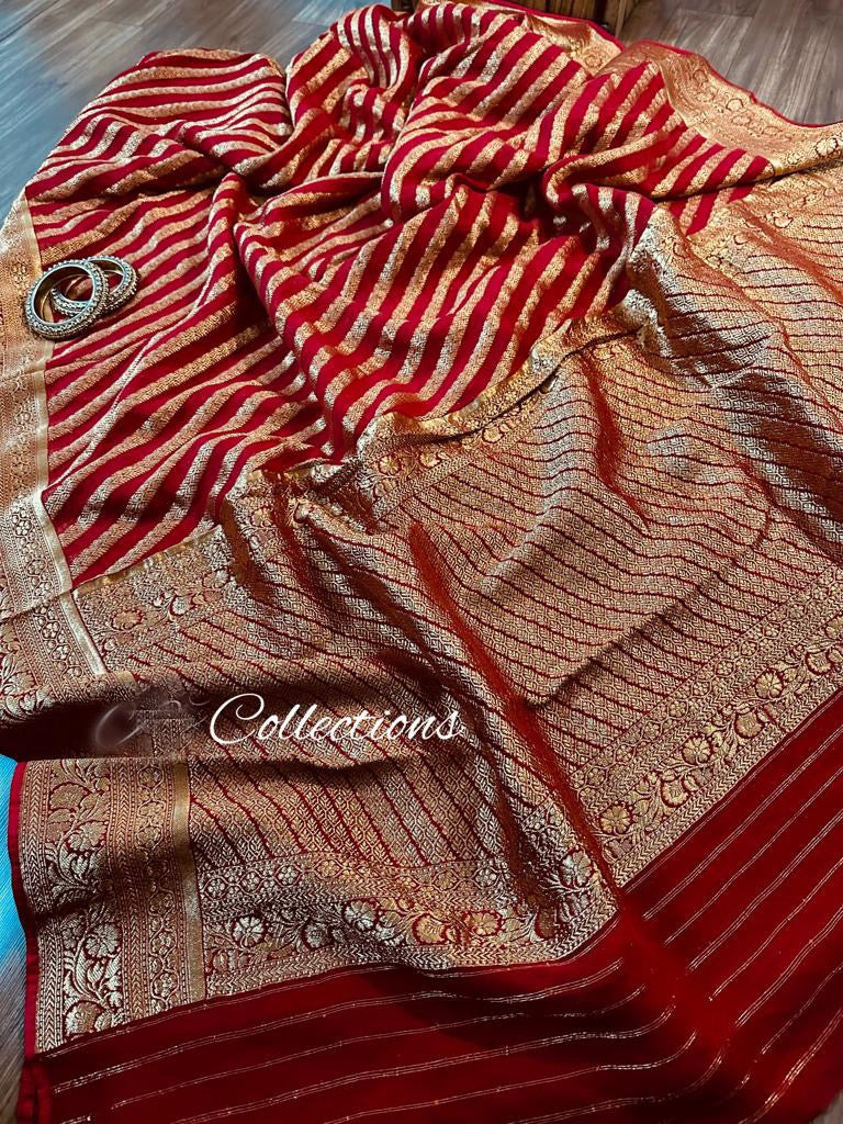 Rosy Banarsi gorgette beautiful sari - Saffronfashionindia